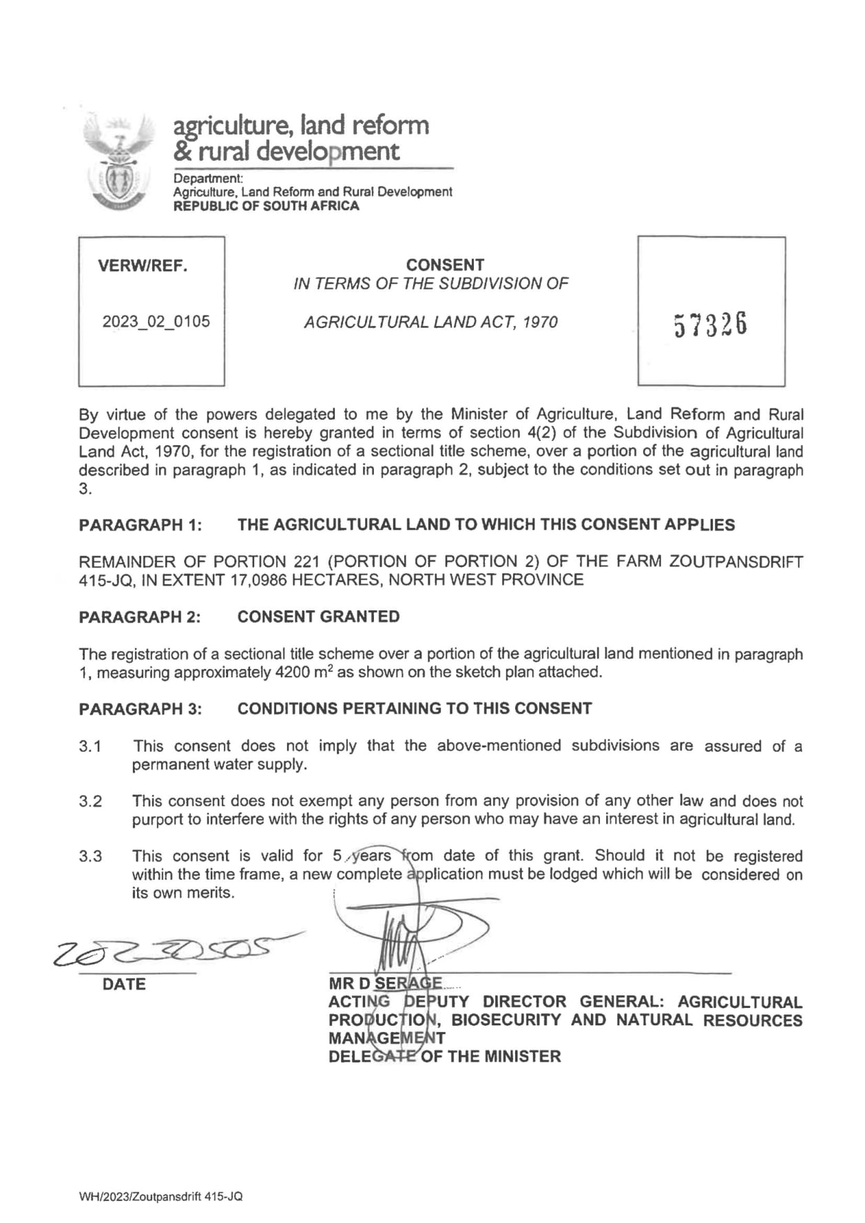 Agriculture Approval Zoutpansdrift 415 p2