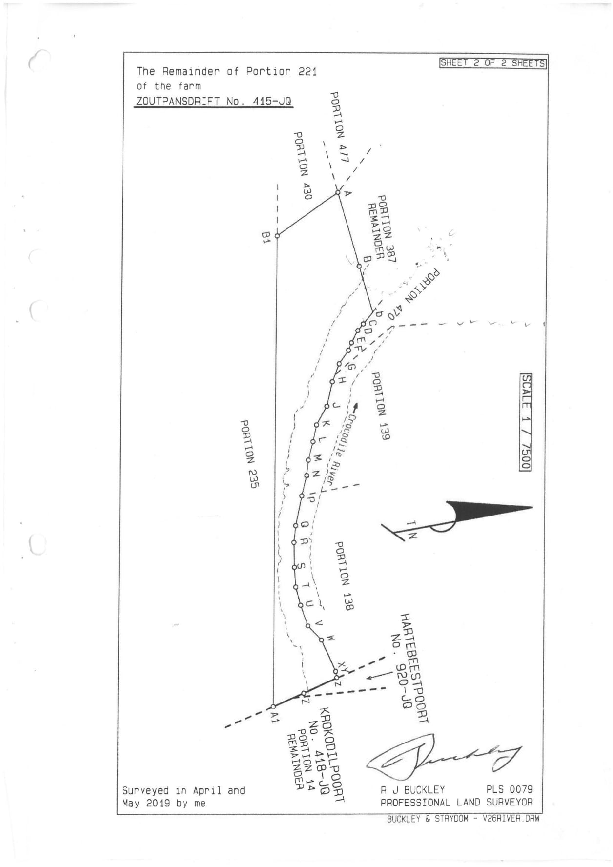 Surveyed drawing of river boundary