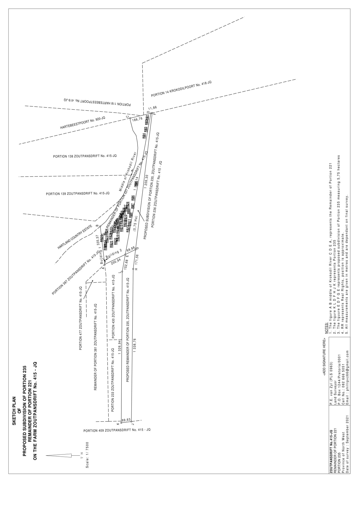 Sketch Plan of proposed subdivision of portion A & B remainder portion 221